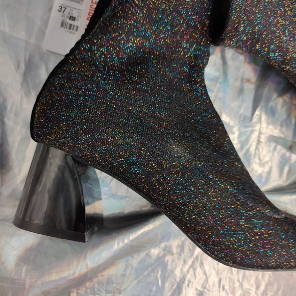 ZARA Multi-color glitter metallic thread sock booties NWT size 37 6.5 - Picture 11 of 16